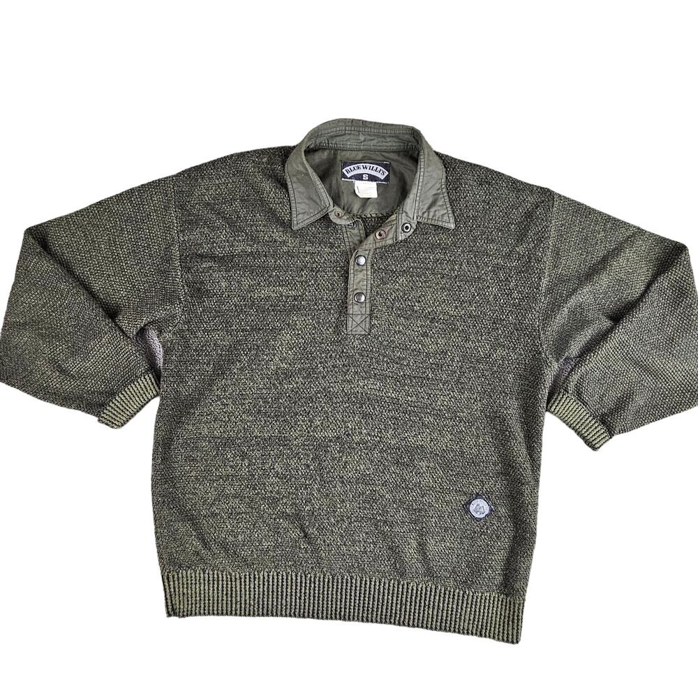 Blue Willi's Mens Sweater Pullover Knit Cotton Granpa Winter Army Green Small